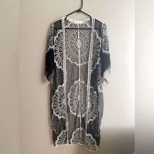 Rebellion Kimono Beach Cover Open Cardigan Embroidered Size M